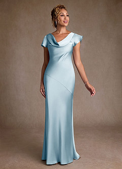 Azazie Shelby Abiti per la Madre della Sposa Abito Sirena in Raso Elasticizzato Plissettato Azzurro image3