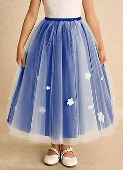Azazie Teacup Flower Girl Dresses Ivory Royal Blue Ball-Gown Lace Tulle Dress image12