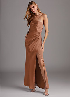 Azazie Lexie Final Sale Bronzer Sheath Strapless Stretch Satin Convertible Dress image3