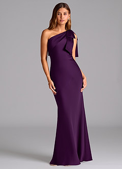Azazie Yuanna Jurken voor bruidsmeisjes Jurk van Stretch Satijn met Zeemeermin One-Shoulder Druif image1