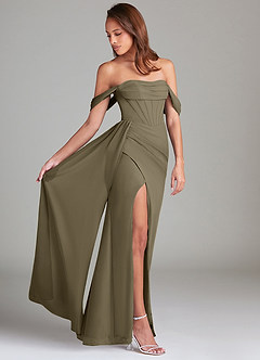 Azazie Amyra Abiti da Damigella Abito Convertibile Tubino in Chiffon a Spalla Scoperta Willow Green image2