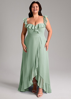 Azazie Lyra Bridesmaid Dresses Agave A-Line Chiffon Convertible Dress image15