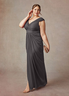 Azazie Lisolette Final Sale Steel Grey Sheath Pleated Mesh Dress image11