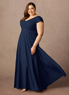 Azazie Rosemarie vestidos de madre de la novia Vestido de Azul Marino Oscuro de Encaje de Corte En A image9