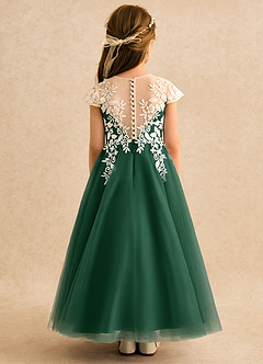 Azazie Dandelion Flower Girl Dresses Dark Green Ball-Gown Lace Dress image5