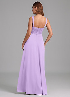 Azazie Rosaline Bridesmaid Dresses Lilac A-Line Side Slit Stretch Satin Dress image2