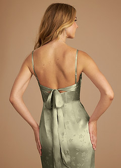 Azazie Mai Bridesmaid Dresses Olive Floral Jacquard Sheath Pleated Floral Jacquard Dress image6