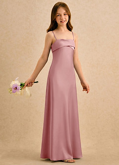 Azazie Mirabella Girls Formal Robe Demoiselle D'honneur Fillette Robe Fourreau en Satin extensible Encolure en Forme de Cœur Rose Poussiéreuse image4