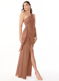 Azazie Maive Bridesmaid Dresses Bronzer Sheath Pleated Ruffle Chiffon Dress image3