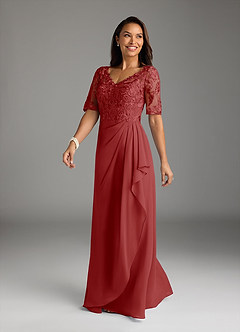 Azazie Amedeus Mother of the Bride Dresses Rust A-Line V-Neck Lace Chiffon Dress image1