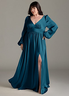 Azazie Norah Bridesmaid Dresses Ink Blue A-Line Stretch Satin Dress image7