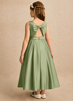 Azazie Karlie Flower Girl Dresses Pistachio A-Line Pleated Matte Satin Dress image3