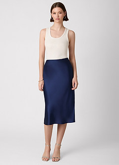 front Anjani 100% Washable Silk Midi Skirt