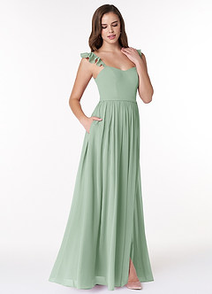 Azazie Metz Brautjungfernkleider A-Linie Herzchen Gerüscht Chiffon Kleid Agave image3