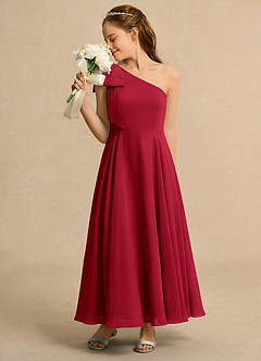 Azazie Guppy Girls Formal Blumenmädchenkleider A-Linie One-Shoulder Chiffon Kleid Scharlachrot image5