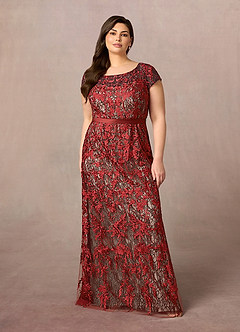 Azazie Dorit Mother of the Bride Dresses Rust Champagne Sheath Scoop Lace Dress image7