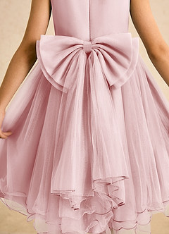 Azazie Lass Flower Girl Dresses Powder Pink A-Line Bow Tulle Dress image6