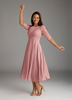 Azazie Dorothea Final Sale Dusty Rose A-Line Scoop lace Chiffon Dress image3