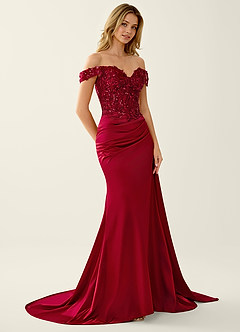 Nerine Rot Meerjungfrauen-Abendkleid mit Spitzenkorsett und Schnürung am Rücken image3