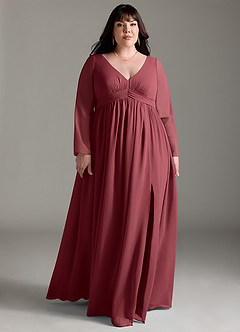 Azazie Teton Brautjungfernkleider für Schwangere A-Linie Langarm Chiffon Bodenlänge Kleid image9