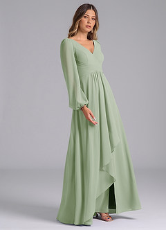 Azazie Liah Abiti da Damigella Abito A-Line in Chiffon Maniche Lunghe Verde Salvia image5