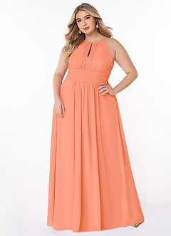 Azazie Bonnie Robes de demoiselle d'honneur Robe Trapèze en Mousseline de soie Trou de serrure froncé Coucher De Soleil image6