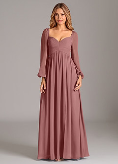 Azazie Alia Bridesmaid Dresses Desert Rose A-Line Long Sleeve Chiffon Dress image7