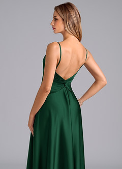 Azazie Elita Kleider zum Anprobieren zu Hause A-Linie Plissee Stretch-Satin Kleid Dunkelgrün image2