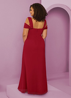 Barbie ♥ Azazie Robes de demoiselle d'honneur Robe Trapèze en Mousseline de soie Épaule décolletée Écarlate image8