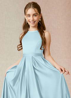 Azazie Arianthe Junior Cloud Blue A-Line with Pockets Stretch Satin Dress image5