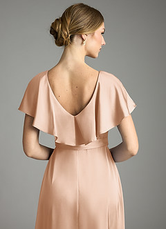 Azazie Lainey Bridesmaid Dresses English Rose A-Line with Pockets Stretch Satin Dress image2