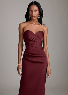 Azazie Sonora Vestidos de damas de honor Vestido de Cabernet de Satén Elástico de Corte Recto con Sin tirantes image5