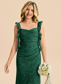Azazie Jessamine Junior Robe Sirène en Floral Burnout Décolleté en cœur Vert Foncé image6