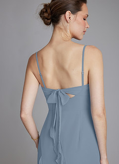 Azazie Malia At-home Try On Dresses Dusty Blue Sheath Ruched Chiffon Dress image6