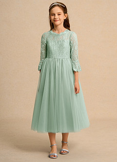 Azazie Lamb Girl Jurken voor bloemenmeisjes Baljurk Jurk van Kant Agave image4