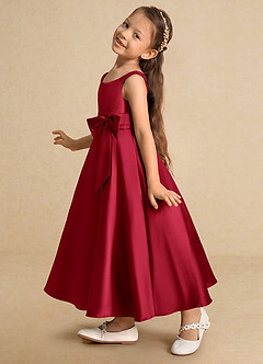 Azazie Lindy Flower Girl Dresses Scarlet A-Line Pleated Matte Satin Dress image8