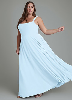 Azazie Shaude Abiti da Damigella Abito A-Line in Chiffon Plissettato Azzurro image5