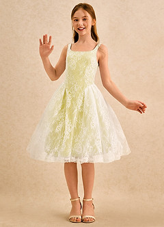 Azazie Cubbie Girls Formal Blumenmädchenkleider A-Linie Spitze Kleid Kanarienvogel image5