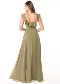 Azazie Jinny Robes de demoiselle d'honneur Robe Trapèze en Mousseline de soie Encolure carrée froncée Vert Mousse image2