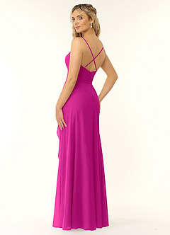 Azazie Naeem Vestidos de damas de honor Vestido de Fucsia de Gasa de Corte en A con Cuello en V fruncido image4