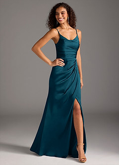 Azazie Deandra Bridesmaid Dresses Ink Blue Mermaid Pleated Stretch Satin Dress image6