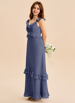 Azazie Tavie Junior Vestido de Tormenta de Gasa de Corte en A con Volante image6