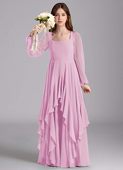 Azazie Clara Junior Candy Pink A-Line Blouson Chiffon Dress image3