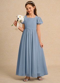 Azazie Joss Flower Girl Dresses Dusty Blue A-Line with Sleeves Chiffon Dress image8