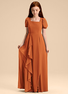 Azazie Priya Junior Abito A-Line in Chiffon Blusa Cannella image5