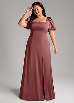 Azazie Fyona Bridesmaid Dresses Amethyst A-Line Pleated Stretch Satin Dress image11