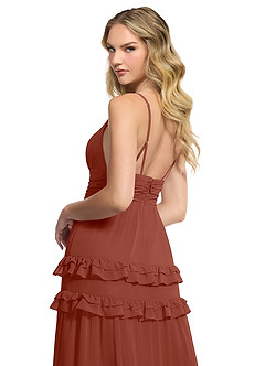 Azazie Rachel Probar vestidos en casa Vestido de Castaño de Gasa de Corte en A image5