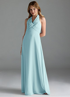 Azazie Tessie Junior Sea Glass A-Line Pleated Chiffon Dress image1