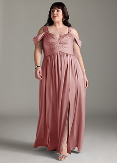 Azazie Lianne Bridesmaid Dresses Dusty Rose A-Line Off the Shoulder Stretch Satin Dress image11