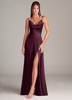 Azazie Sarella Brautjungfernkleider A-Linie mit Taschen Metallischer Satin Kleid Cabernetrot image1